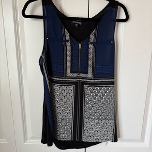 Express Blue and Gray Graphic Asymmetrical Tank Top